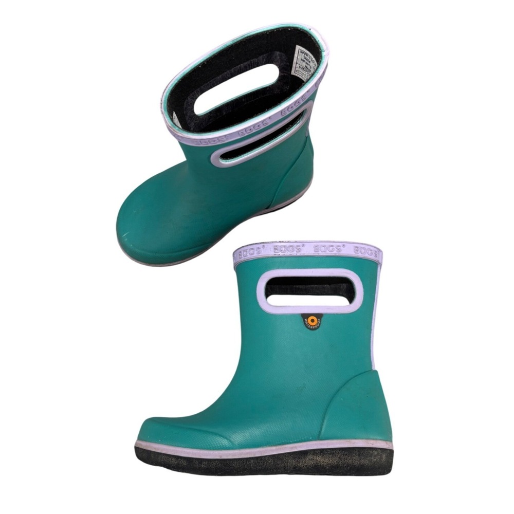 Bogs Skipper II Rain Boots Solid Teal Green Lavender Pull On Little Kids Size 7